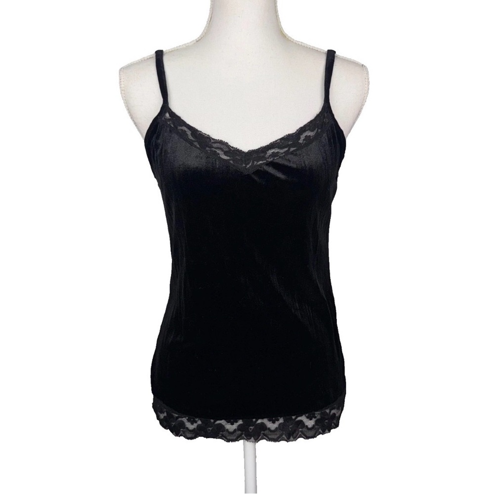 Y2K Black Velvet Medium Cami Tank Top Lace Fairy Whimsigoth Sexy Feminine